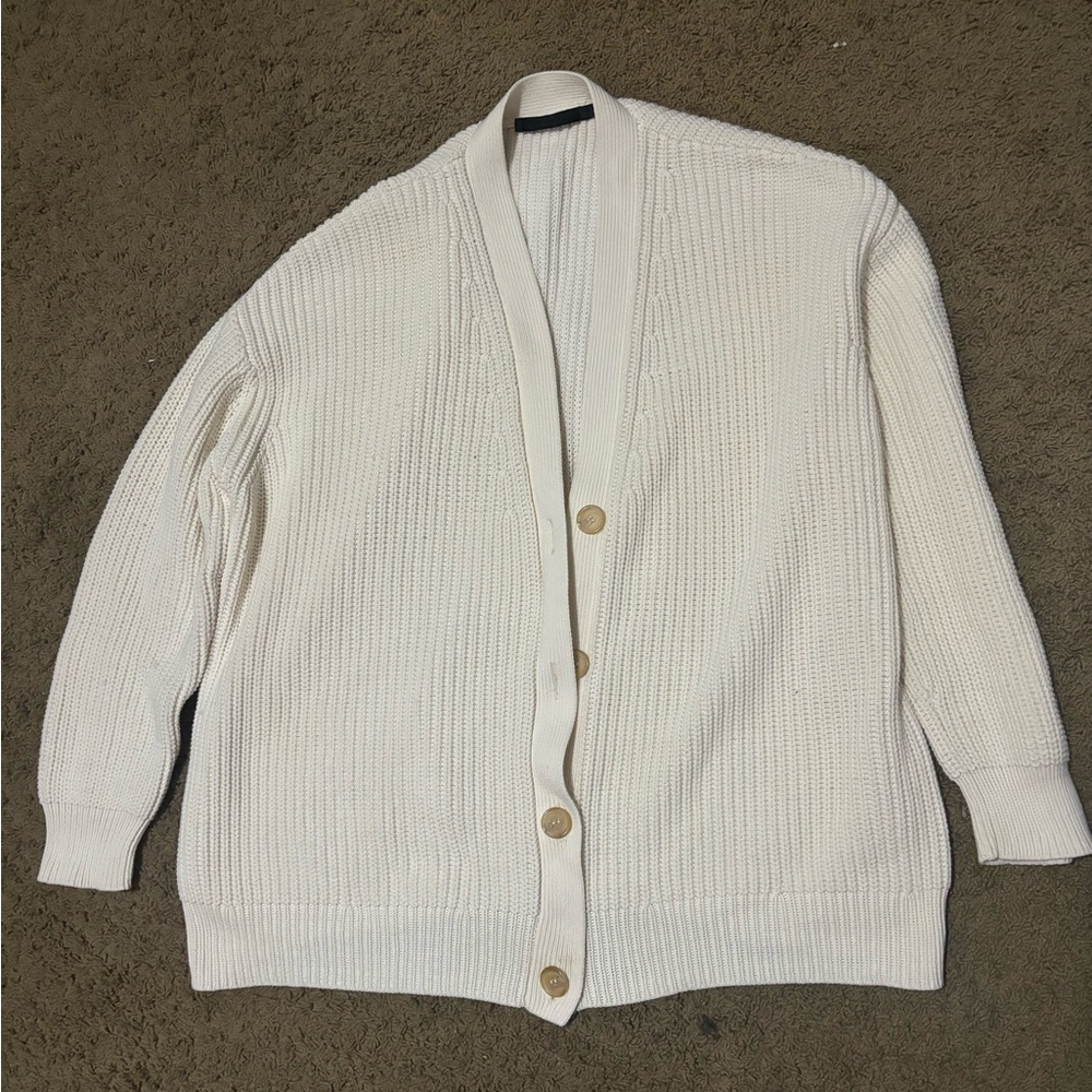 ☀️Jenni Kayne Organic Cotton blend Cream/white Ribbed Knit Sweater Cardigan - Picture 4 of 7
